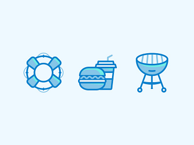 Random icons 1 bbq bbq grill burger fast food icon illustration life boat life preserver outline swimming pool