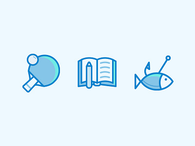 Random icons 2 book education fish game hook icon illustration outline play table tennis