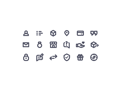 Bold e-commerce icons box compass faq hand icon illustration message outline pin profile quote ring