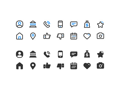 Icons - Pt 1 bank calendar chat fill home icon illustration like love outline profile star user