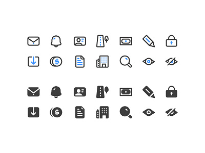 Icons - Pt 2 bell building coin document dollar download edit icon icons illustration lock message money outline search street ui