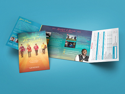 Limelight & Accents Performing Arts Series: Direct Mail Brochure brand development brochure college direct mail events higher ed performing arts print design student activities