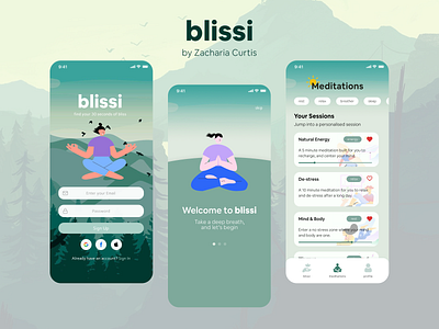 blissi - Meditation App UI app branding design graphic design illustration logo typography ui ux vector