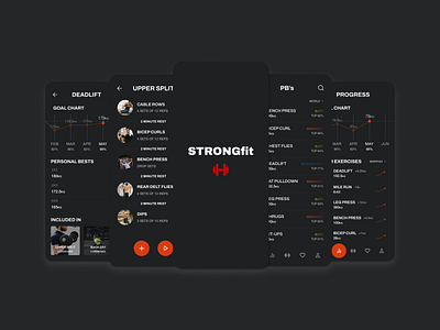 STRONGfit - Workout & Strength Tracker app branding design graphic design illustration logo typography ui ux vector