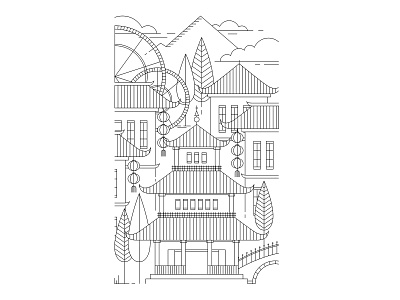 Lijiang, China ancient ancient town black and white china chinese city design illustration illustrator lijiang linear lineart linework old town temple traditional travel vector vector illustration vectorart
