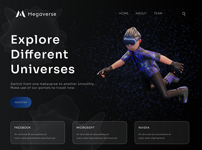 Megaverse - Travel From One Metaverse To Another 3d beautiful clean figma futuristic graphic design hd high quallity metaverse metaverse website nft space ui universe