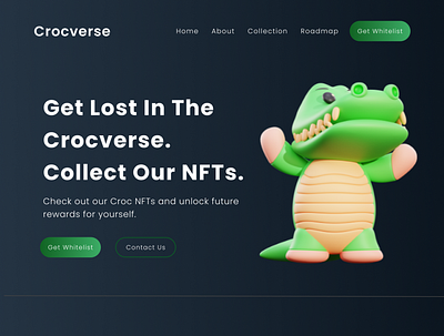 Crocverse - Collect Croc NFTs 3d blockchain clean figma graphic design hd high quallity metaverse metaverse nft nft nft project nft website ui