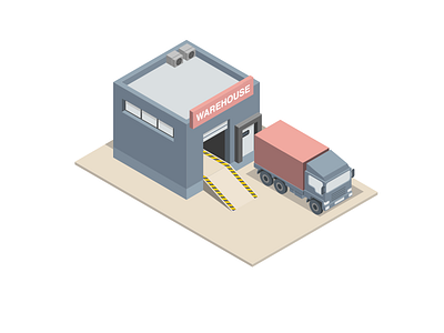 Isometric Warehouse And Truck 3d flat design geometric isometric loading dock minimalist transport truck vector warehouse