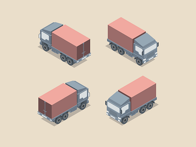 Isometric vector truck 3d flat design geometric isometric minimalist truck vector