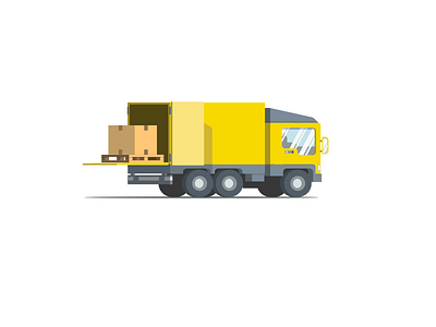 Truck With Pallet And A Package On The Loading Platform. Flat Ve 3d flat design geometric isometric lorry minimalist package platform transport truck vector