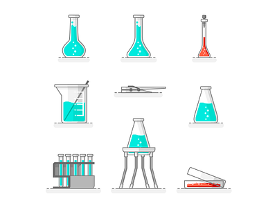 Scientific Set Of Laboratory chemical erlenmeyer flask icons laboratory petri dish science shaker baker vector