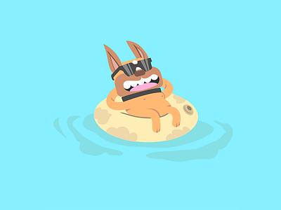 Cute French Bulldog Floating On Pool With Sunglasses. Vector Fla