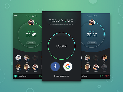 Teampomo app circle curve gradient mobile pomodoro time