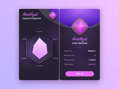 Amethyst Trading Simulation amethyst chart clean dark game gem gemstone gradient mobile radar stat trading