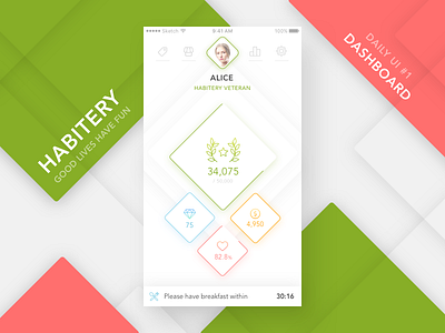 HABITERY: Idea Journal Challenge #1.1 app clean colorful daily ui dashboard design game habitery idea journal mobile profile white