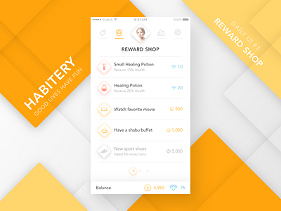 HABITERY: Idea Journal Challenge #1.3 app clean coin daily ui game habitery idea journal mobile potion reward shop white