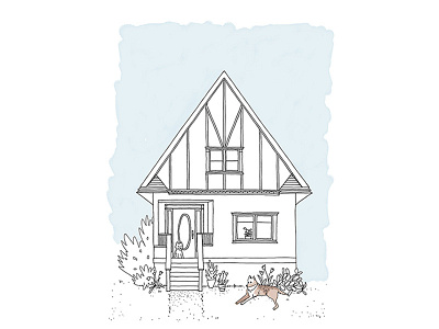 Custom house with dogs illustration house illustration line drawing