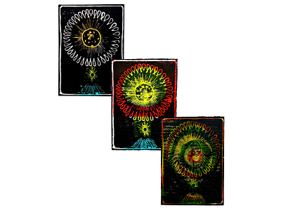 Tarot cards colors lino linoprint patterns print tarot cards universe
