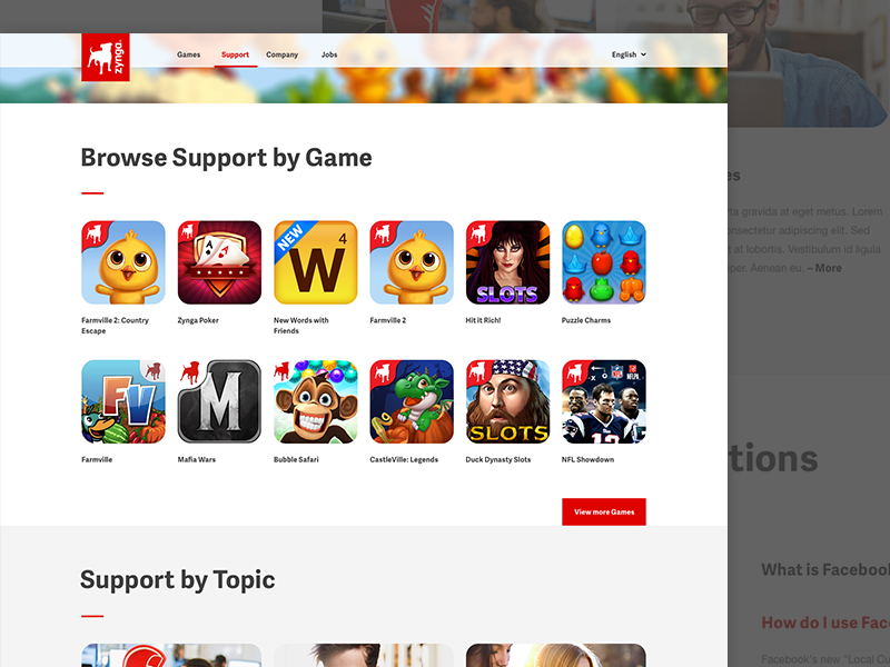 Zynga Support Page by Zach Kelly for Octopus on Dribbble