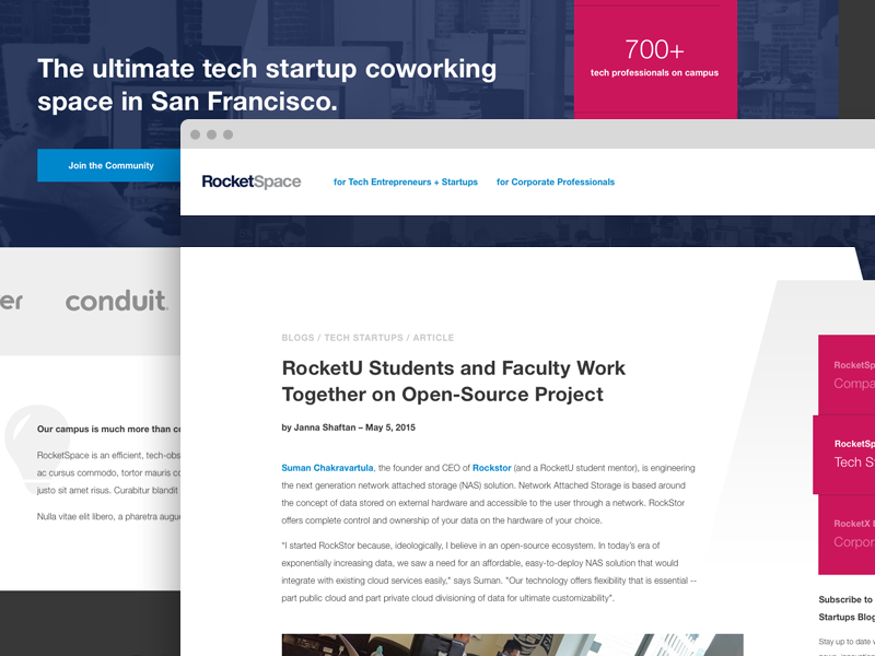 RocketSpace SF Redesign coworking homepage hub san francisco startup template