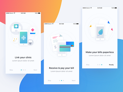 Onboarding for Insurance app app bill clinic icon illust link mobile onboarding paperless payment ui ux