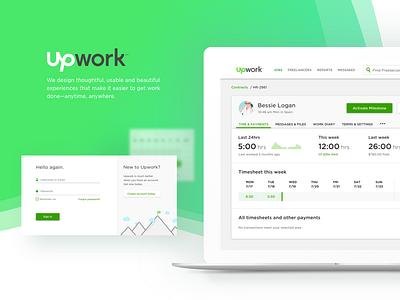 Presentation Design for Upwork AIR 2.0 green hourly landing mockup presentation tracker ui ux web