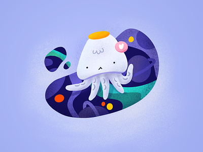 Squid's space design green illust illustration mint procreate procreate art purple space squid vector