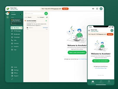 Avochato Dashboard Design app chat communication crm ios messaging onboarding trial web