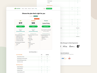 Avochato's  Pricing Page with Matrix
