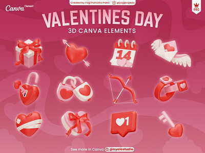 Valentines Day 3D Canva Elements 3d design graphic design icon illustration ui valentine valentines day