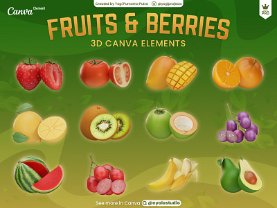 Fruits and Berries 3D Canva Elements 3d berries fruit graphic design icon illustration ui