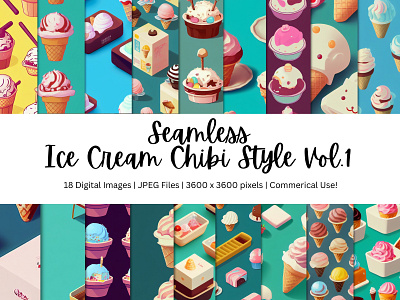 18 Seamless Ice Cream Chibi Style Vol.1 commercial use cute ice cream design graphic design ice cream ice cream background ice cream bowl ice cream bowls ice cream decor ice cream jpg ice cream party ice cream pattern ice cream png ice cream svg illustration seamless patterns vector