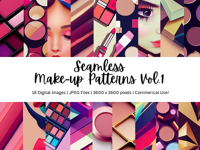 18 Seamless Make-up Patterns Vol.1, Cosmetics Background Pattern clipart commercial use design graphic design illustration makeup makeup background makeup clipart makeup jpg makeup pattern makeup png makeup seamless backgrounds makeup seamless patterns makeuppatterns seamless backgrounds seamless patterns