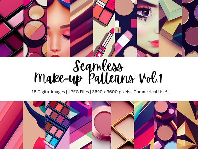 18 Seamless Make-up Patterns Vol.1, Cosmetics Background Pattern clipart commercial use design graphic design illustration makeup makeup background makeup clipart makeup jpg makeup pattern makeup png makeup seamless backgrounds makeup seamless patterns makeuppatterns seamless backgrounds seamless patterns