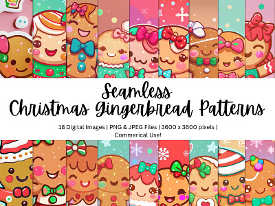 18 Seamless Christmas Gingerbread Patterns christmas background christmas clipart christmas patterns christmas stickers clipart commercial use design gingerbread clipart gingerbread jpg graphic design holiday backgrounds illustration kids christmas png kids clipart nursery clipart seamless patterns sublimation graphics watercolor clipart winter clipart