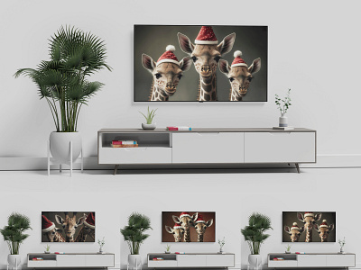 Samsung Frame TV Art - Cute Baby Giraffe in Santa Hat BUNDLE art tv background christmas giraffe farmhouse decor frame tv art giraffe frame art giraffe wall art illustration instant download printable wall art samsung download samsung frame samsung frame tv art samsung tv vintage art print