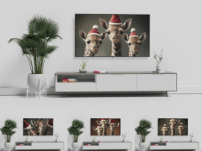 Samsung Frame TV Art - Cute Baby Giraffe in Santa Hat BUNDLE