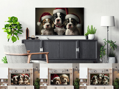 Samsung Frame TV Art, Christmas Santa Puppies BUNDLE art tv background frame tv art illustration instant download kitten wall art kittens nursery wall art samsung download samsung frame samsung frame tv art samsung nursery art samsung tv watercolor art