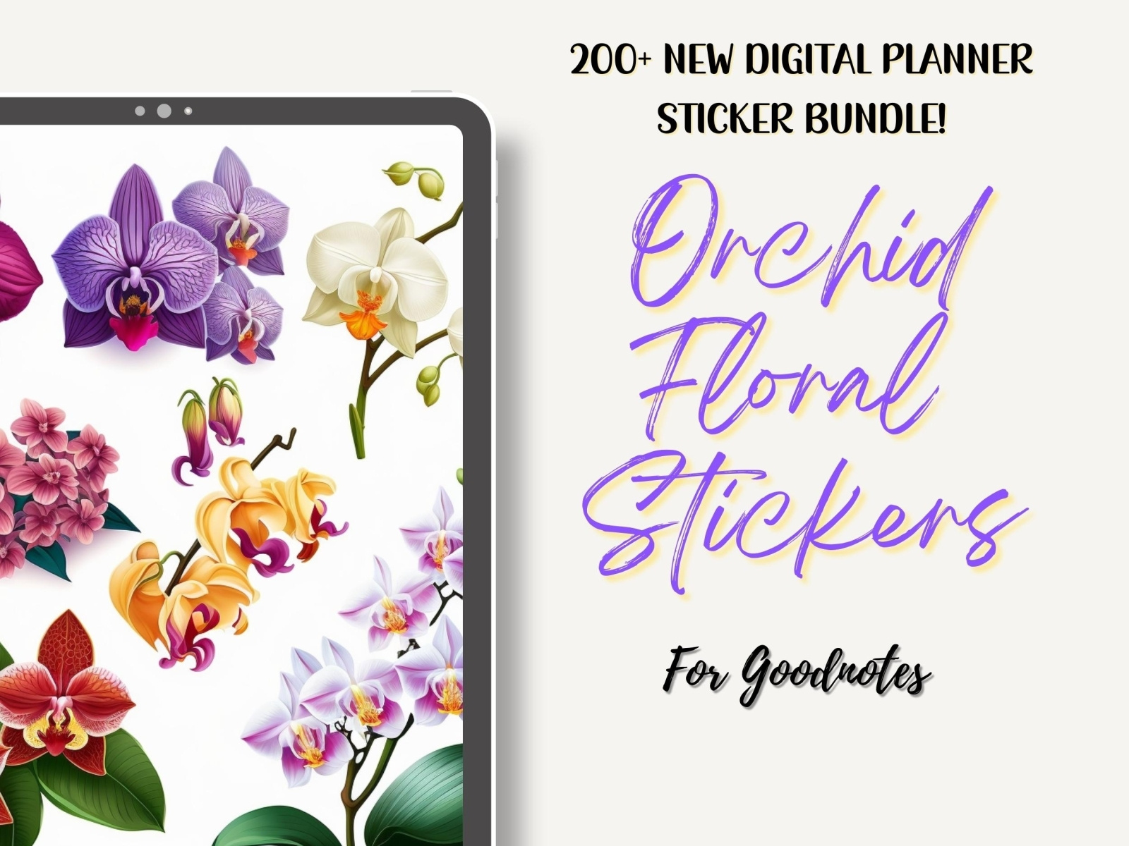 Goodnotes Orchid Digital Stickers 200+, Digital Planner Stickers by