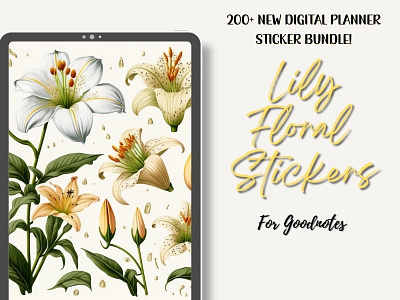 Goodnotes Lily Digital Stickers 200+, Digital Planner Stickers background botanical stickers clipart digital planner digital sticker digital stickers flower stickers goodnote stickers goodnotes accessories goodnotes stickers illustration lily stickers nature stickers planner accessories resizable stickers unique stickers