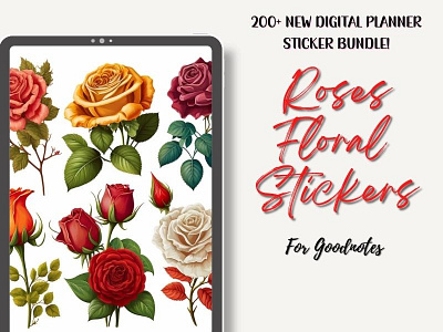 Goodnotes Roses Digital Stickers 200+, Digital Planner Stickers botanical stickers clipart design digital organizer digital planner digital stickers floral stickers flower stickers goodnotes digital goodnotes stickers graphic design illustration planner accessories planner stickers rose stickers roses stickers unique stickers