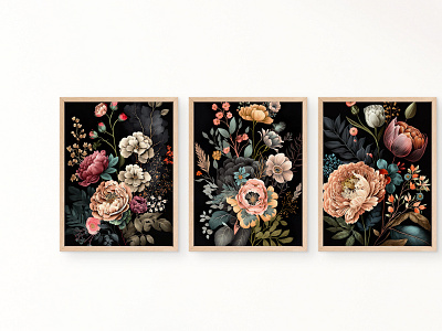Vintage Boho Flower Set of 3 Wall Art