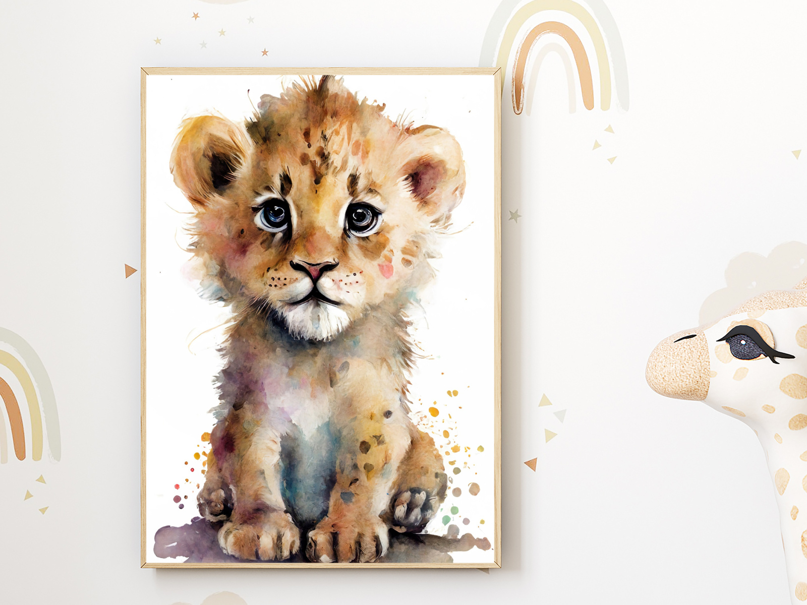 Watercolor Baby Lion, Nursery Wall Art Decor, Baby Cub Wall Art by