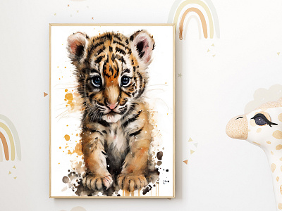 Watercolor Baby Cub Nursery Wall Art Décor animal theme art prints baby animal art baby gift baby nursery baby tiger cub cute nursery digital download gender neutral nursery home decoration jungle theme kids room decor modern baby room nursery room decor nursery wall decor printable art printable wall art wall decorations watercolor art wild animal nursery