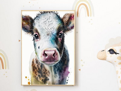 Watercolor Baby Calf Nursery Wall Art Décor