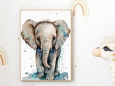Watercolor Baby Elephant Nursery Wall Art Décor