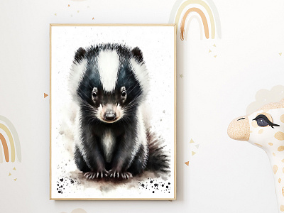 Watercolor Baby Skunk Nursery Wall Art Décor