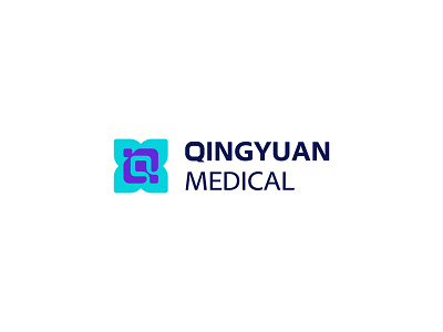 QINGYUAN MEDICAL blue flower hosptial logo medical medical logo puredo studio purple