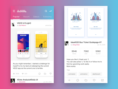 dribbble mobile client design app clean color daily dribbble rank redesign simple tracker ui ux