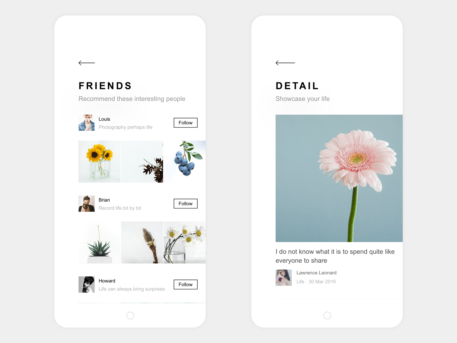 Life is app. Design friend Page.